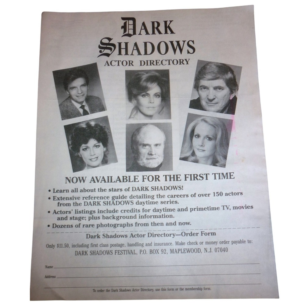 Vintage Dark Shadows Actor Directory Companion 25th Anniversary Flyer Ad 1990s